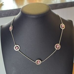 Silver Tone Necklace with Pink Bead Accents